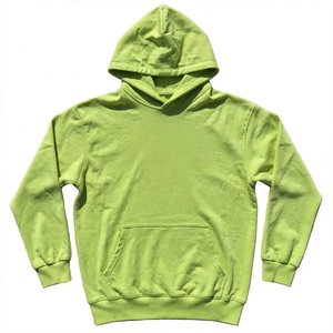 Heavyweight Lime Green Cotton Fleece Hoodie Custom Streetwear Oversized Plain Pullover <b>Sweatshirt</b> With Front Pocket - Product Image 1