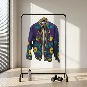 Chaqueta Floral Tejida Suzani para Mujer, Cuello Alto, 100% Algodón, Transpirable, Resistente al Viento, para Todas las Temporadas, Estilo Vacacional - Product Image 4