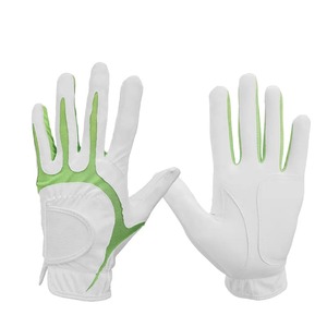 Guantes de golf blancos con material de PU antideslizante verde, cierre de tirar, deportivos unisex - Product Image 1