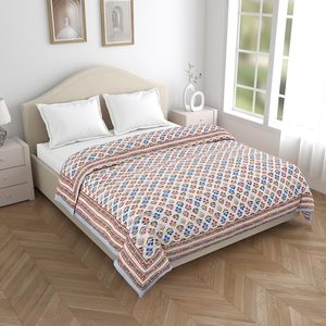 400 Thread Count Pure Cotton Floral Bohemian Style Jaipuri Design <b>Quilt</b> Printed Lightweight Single Bed Rajai Soft Cozy <b>Bedding</b> - Product Image 1