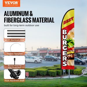 Kit Asta Bandiera a Piuma per Pubblicità Ristoranti Burger, Include 1 Bandiera e 1 Asta per Bandiere Promozionali Esterne Aziendali - Product Image 2