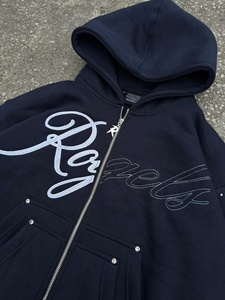 Top Selling Printed Front Logo Rhinestone Sleeves Hooded Sweatshirts Front and <b>Back</b> Printed <b>Dropped</b> Shoulders Streetwear Hoodie - Product Image 3