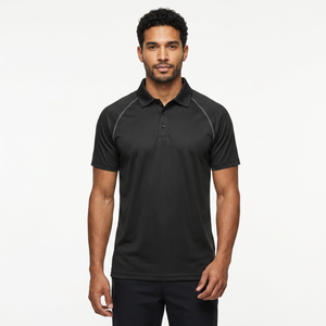 Polo à manches courtes pour homme, noir, tricoté, séchage rapide, couleur unie, style décontracté, coupe classique - Product Image 3