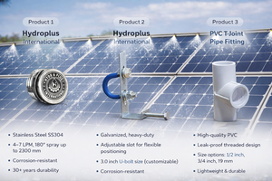 Kit de nettoyage solaire industriel Hydroplus International, ensemble de 3 sorties à jet en acier inoxydable avec support galvanisé et raccord en PVC - Product Image 3