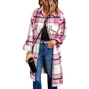 Vestes personnalisées pour femmes automne-hiver 2025, shacket en flanelle à carreaux, bouton, manches longues, décoration patchwork, vêtements de mode - Product Image 5