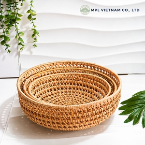 Vintage Woven Rattan <b>Storage</b> <b>Basket</b> Set Natural Color Circle Shape Handcrafted Eco-Friendly Stackable Lightweight Wedding - Product Image 5
