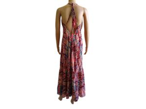 Vestido maxi coreano de talla única, estilo Y2K geométrico, bohemio natural, largo hasta el suelo, de seda tejida, corte en A, sin mangas, con dobladillo con volantes, para uso diario, dulce y elegante. - Product Image 2