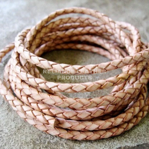 4mm Wholesale Genuine Antique Natural <b>Braided</b> Leather <b>Cord</b> Round Bolo Leather Strap - Product Image 3