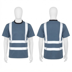 Premium 100% Cotton Work <b>T</b>-<b>Shirt</b> Blue <b>Grey</b> Reflective Safety Tape Crew Neck Silk Screen Printed Loose Fit Quick Dry Breathable - Product Image 1