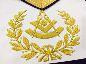 Tablier Maçonnique Regalia Past Master Blue Lodge-Broderie à la main or et violet - Product Image 4
