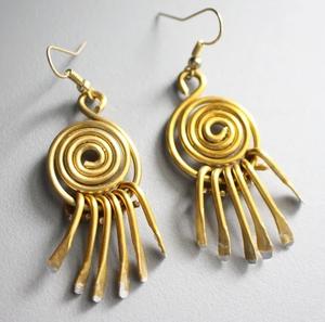 Pendientes Colgantes de Latón Chapado en Oro Vintage, Modelo H H, Artesanía # 008 para Mujeres y Niñas, Joyería Brillante para Bodas - Product Image 3