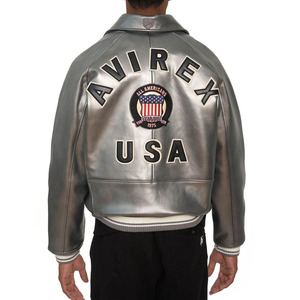 Custom Avirex Men's PU Bomber <b>Jacket</b> With Embroidered Patch Front Zipper Turn-down Collar Casual Style Autumn Wear Bomber <b>Jacket</b> - Product Image 4