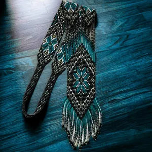 TOP QUALITY Handmade Beaded Gerdan <b>Necklace</b> Czech Seed Bead, Tourquiose & Black, Boho <b>Statement</b> FOR WEDDING , ANNIVERSARY - Product Image 1
