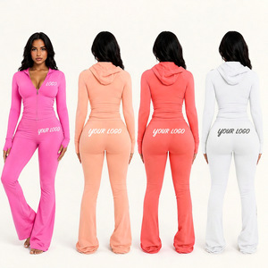 Conjunto Deportivo de Dos Piezas Premium Personalizado para Mujer, Chaqueta con Cremallera, Pantalones Acampanados, Leggings, Ropa Deportiva Urbana - Product Image 5