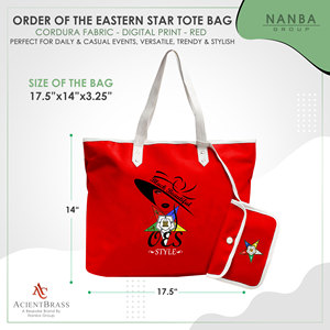 กระเป๋าโท้ทกันน้ำสีแดงสไตล์ OES Eastern Star Si-star รุ่น Sassy & Classy พร้อมซิปปิดและลายปัก - Product Image 6