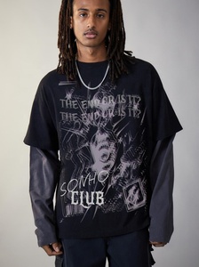 Custom Men T <b>Shirts</b> Blank Double Layer Sleeve Tee <b>Shirt</b> Unisex Double Layer Long Sleeve Solid Color <b>Patchwork</b> Sleeve Design - Product Image 6
