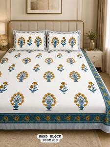Draps de lit king size en coton fabriqués en Inde, avec 2 taies d'oreiller réversibles à fermeture éclair, literie traditionnelle disponible à la vente - Product Image 2