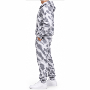 Ensemble de survêtement tie-dye avec sweat à capuche zippé et pantalon de jogging à cordon de serrage, tenue décontractée deux pièces unisexe pour les magasins de vêtements en gros - Product Image 3