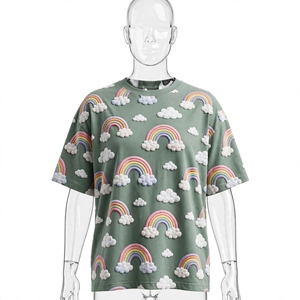 เสื้อยืดแขนสั้นพิมพ์ลายเมฆสีรุ้งลำลองสำหรับผู้หญิง คอกลม เสื้อฤดูร้อน ผ้าฝ้าย 100% ระบายอากาศได้ดี พิมพ์ลายตัวอักษร - Product Image 2