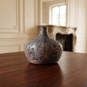 Antique Rustic Bulbous <b>Ceramic</b> <b>Vase</b> Vintage Distressed Dark Brown Clay Pottery Jar Pots for Modern Tabletop Home Decoration - Product Image 2