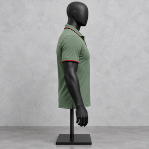 Chemise Homme Verte Unie Brodé à Manches Courtes avec Bordure Contrastante, Style Smart Casual, Respirante, Infroissable, Tricotée 100% Coton - Product Image 4