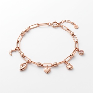 Pulsera de Oro Rosa de 18K con Colgante de Corazón y Luna de Cristal para Mujer, Joyería Romántica para Uso Diario - Product Image 1