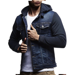Veste en jean pour homme à blocs de couleur blanc et noir, col semi-revers, décontractée, en coton délavé, coupe classique, style automne - Product Image 1