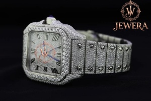 Montre analogique en acier inoxydable avec diamants en moissanite, style hip-hop moderne, mouvement mécanique automatique, artisanat haut de gamme, pour homme - Product Image 2