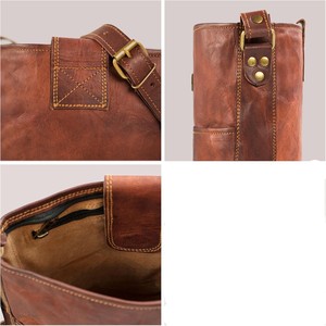 Best Quality Genuine Leather Satchel Bag With <b>Shoulder</b> <b>Strap</b> Classic Flap Closure Durable Brown Unisex Daily Use From India - Product Image 4