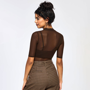 Camiseta de malla transparente de manga corta para mujer, color liso, fina, informal, 100% algodón, Primavera Verano 2026 - Product Image 2