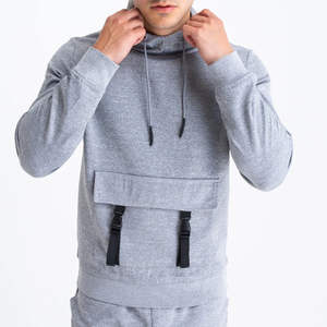 Sweat-shirt à capuche gris pour homme, style streetwear, en coton, avec poches, design utilitaire, logo personnalisé, fabricant de marque privée - Product Image 1