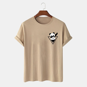 T-shirt blanc à manches courtes pour homme avec imprimé de dessin animé Panda Dab, col rond, style décontracté, coupe régulière, tissu jersey - Product Image 4