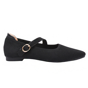 Ann'S Women Water-Repellent Knit Mary Jane <b>Flats</b> Pointed Toe Comfort Ballet Black Shoes - Product Image 2