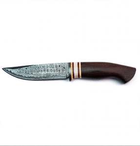 Outil de terrain artisanal en acier Damas avec manche en bois de rose foncé et entretoises en os empilées - Product Image 1