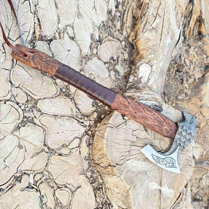 SCL Handmade Carbon Steel Industrial Grade Bearded Tomahawk Axe Head Ash Wood Handle 18-Inch Overall Length <b>Leather</b> Sheath OEM - Product Image 6