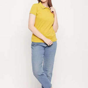เสื้อโปโลแขนสั้นสีน้ำเงินกรมท่าสำหรับผู้หญิง แต่งขอบสีขาว เสื้อถักลำลอง - Product Image 5
