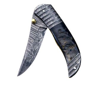 Cuchillo de Caza de Acero con Patrón Damasco, Hoja Fija, Mango de Madera y Funda de Cuero, Hecho a Mano, para Camping, Senderismo y Uso General al Aire Libre - Product Image 3