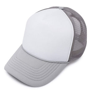 White Mesh Trucker <b>Hat</b> 6-Panel Adjustable Unisex Casual <b>Cap</b> with Embroidery Gray Brim Breathable Outdoor Adult Size - Product Image 4