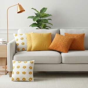 SOGA 6-Piece Retro Daisy Golden <b>Velvet</b> Burnt Orange Diamond Knit Pillow <b>Cover</b> Set Cozy Home Decor Seat <b>Cushions</b> & Pillows - Product Image 2