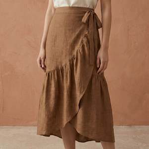 Women Beige Cotton Ruffle Midi <b>Wrap</b> Skirt For Women Featuring Lightweight Fabric Modern Style Comfortable Fit For Everyday - Product Image 2