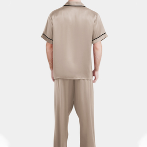 Ensemble de pyjamas rayés à manches longues en gros, taille XL personnalisée pour hommes, douceur soyeuse en soie glacée, vente directe, tissu satiné, vêtements de nuit tendance - Product Image 2