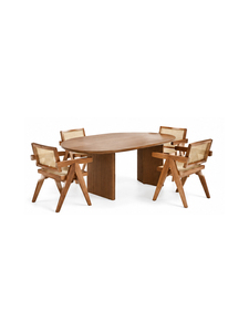 Table à manger ovale en bois de style mid-century modern avec pieds en bois et deux chaises pour la maison, design stable - Product Image 5