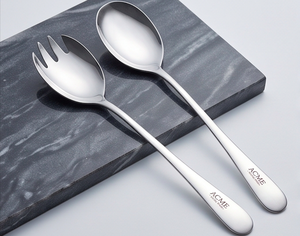 Classic Salad Server Duo Stainless Steel Satin <b>Mirror</b> Polish Deep Oval Spoon Perfect For Luxurious Party And Gifting Handcrafted - Product Image 1