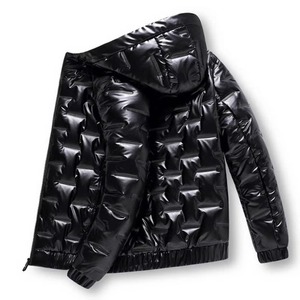 Men's Black <b>Hooded</b> Puffer Jacket Zipper Closure Wind Resistant Thick Polyester Filled Winter <b>Coat</b> Regular Fit - Product Image 2