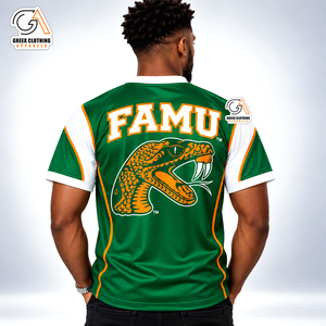 Vêtements grecs pour hommes, t-shirt à manches courtes vert et orange FAMU, col rond, coupe classique, écologique, respirant, 300g, style formel - Product Image 2