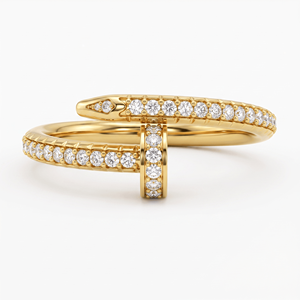 Bague de luxe plaquée or 18K 14K avec diamant de laboratoire taille brillant rond, pavée, style bypass, unisexe, bague statement - Product Image 3