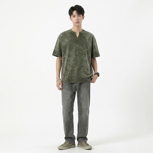เสื้อยืดคอกว้างแขนสั้นทรงโอเวอร์ไซส์สำหรับผู้ชาย ผ้าคอตตอนหนานุ่ม สไตล์วินเทจ สตรีทแวร์ พิมพ์ลายซิลค์สกรีนแบบวอชด์ ทันสมัย - Product Image 1