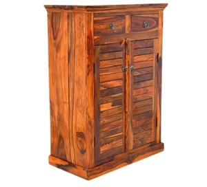 Mueble Zapatero de Madera Maciza |   Organizador de entrada con 2 cajones y puerta con persianas |   Muebles de Madera al por Mayor - Product Image 3