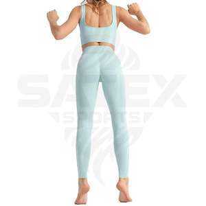 Service OEM, Vente Directe Usine, Fabrication au Pakistan, Ensembles de Leggings et Soutiens-Gorge de Yoga Personnalisés, Design Coloré, Taille Haute Élastique, Fermeture Avant - Product Image 3