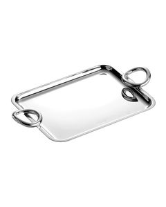Elegant Rectangle Silver Stainless Steel Decorative <b>Tray</b> Beaded Edge Ornate Handles Eco-Friendly Multi-Functional Traditional - Product Image 3